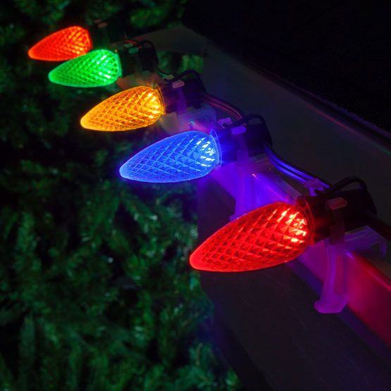 closeup of outdoor multi colored christmas lights